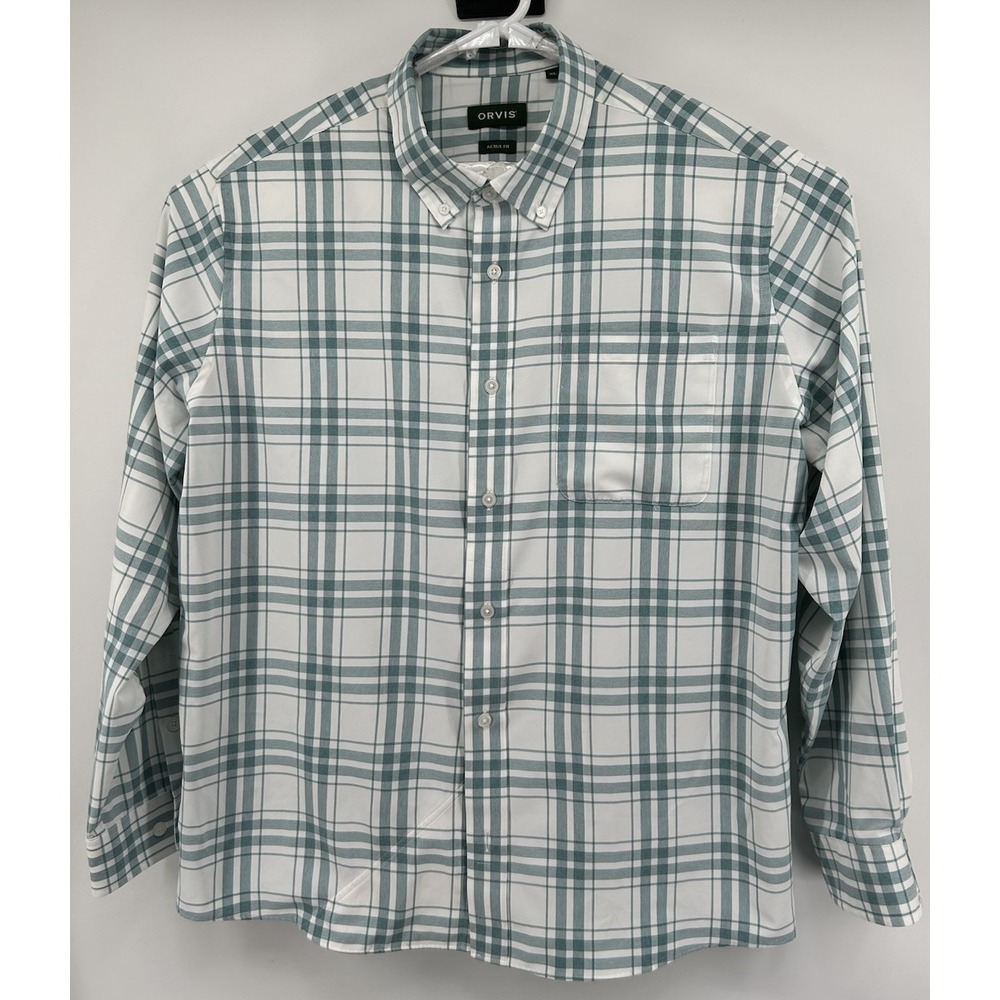 Orvis Long Sleeve Button Down Shirt Green And White Men's Size XL
